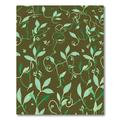 Earthy Green Vine Leaf Arrangement Rug