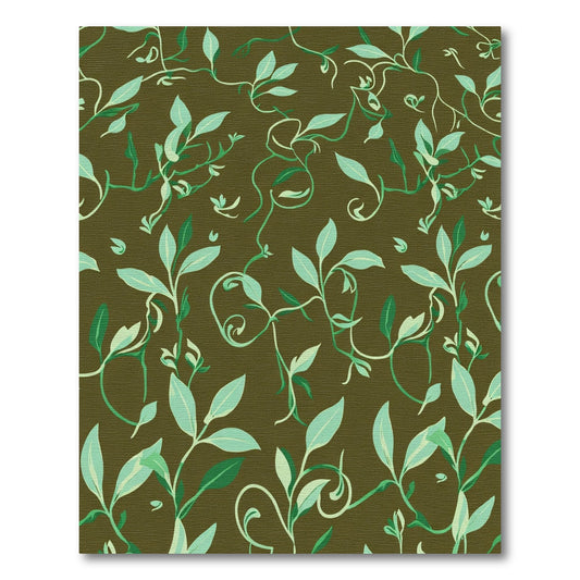 Earthy Green Vine Leaf Arrangement Rug