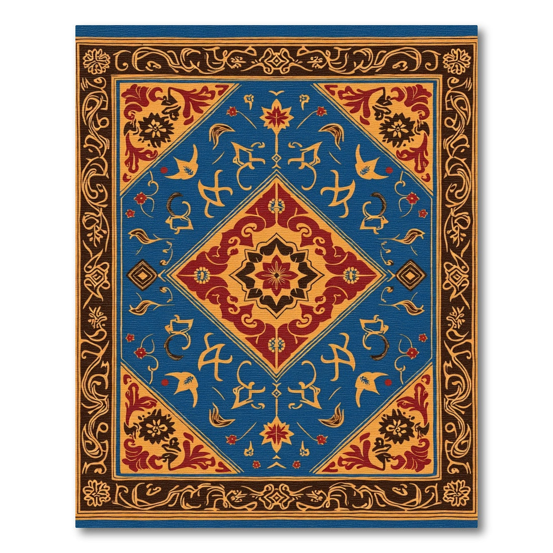 Blue Crimson Golden Floral Medallion Rug