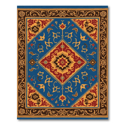 Blue Crimson Golden Floral Medallion Rug