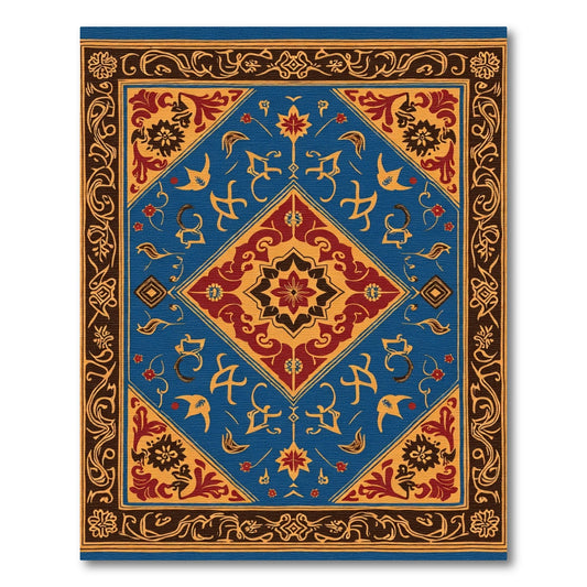 Blue Crimson Golden Floral Medallion Rug