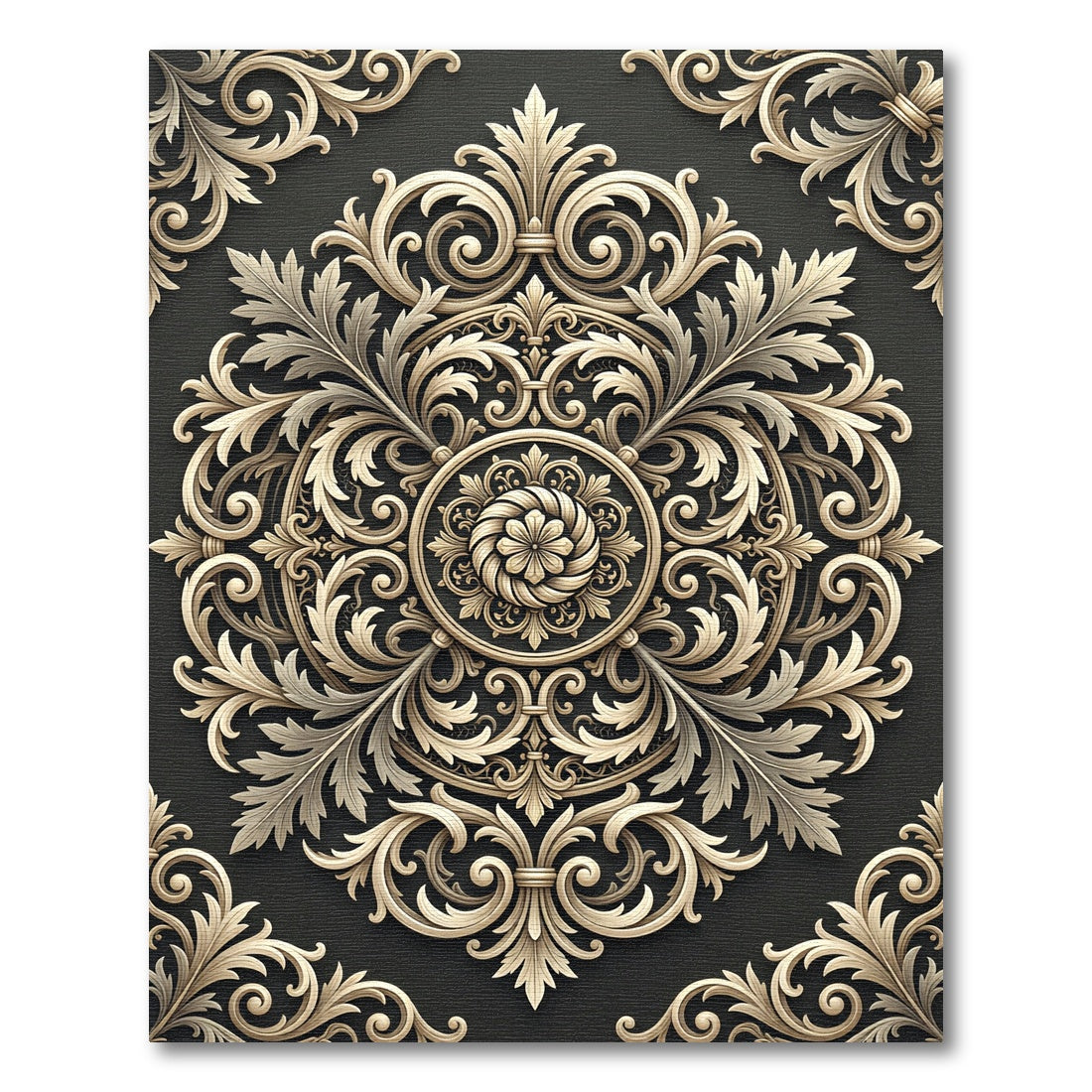 Ornate Gold Acanthus Scroll Mandala Rug