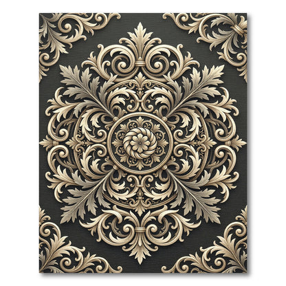 Ornate Gold Acanthus Scroll Mandala Rug