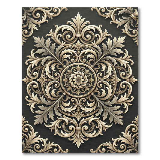Ornate Gold Acanthus Scroll Mandala Rug