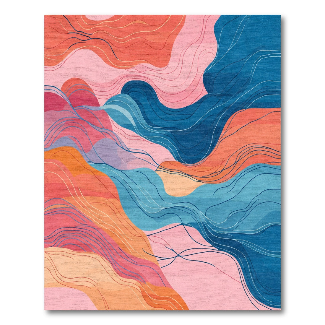 Coral Blue Pink Wavy Abstract Rug