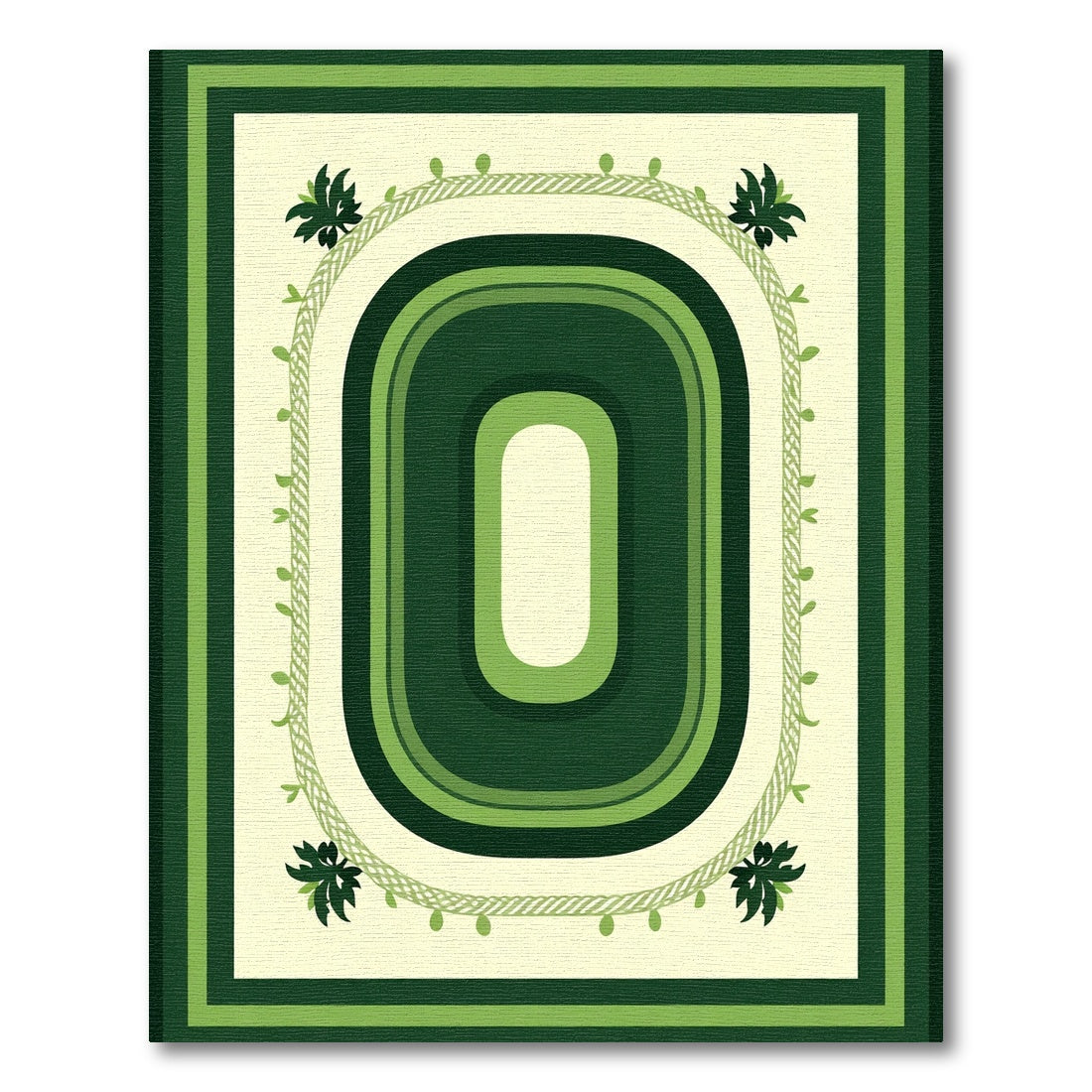 Forest Green Nested Oval Botanical Border Rug