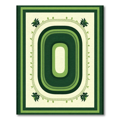 Forest Green Nested Oval Botanical Border Rug