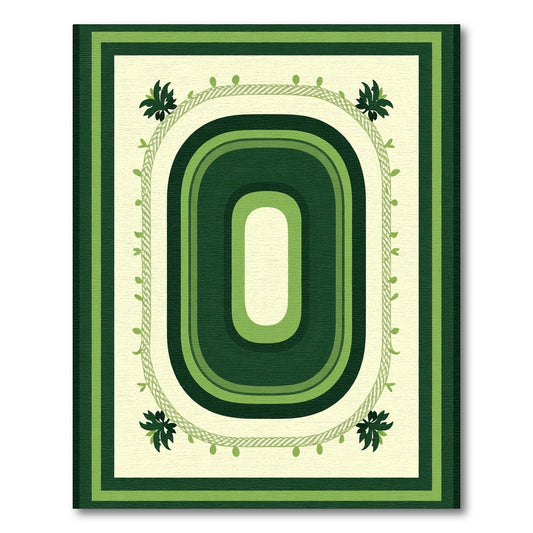 Forest Green Nested Oval Botanical Border Rug