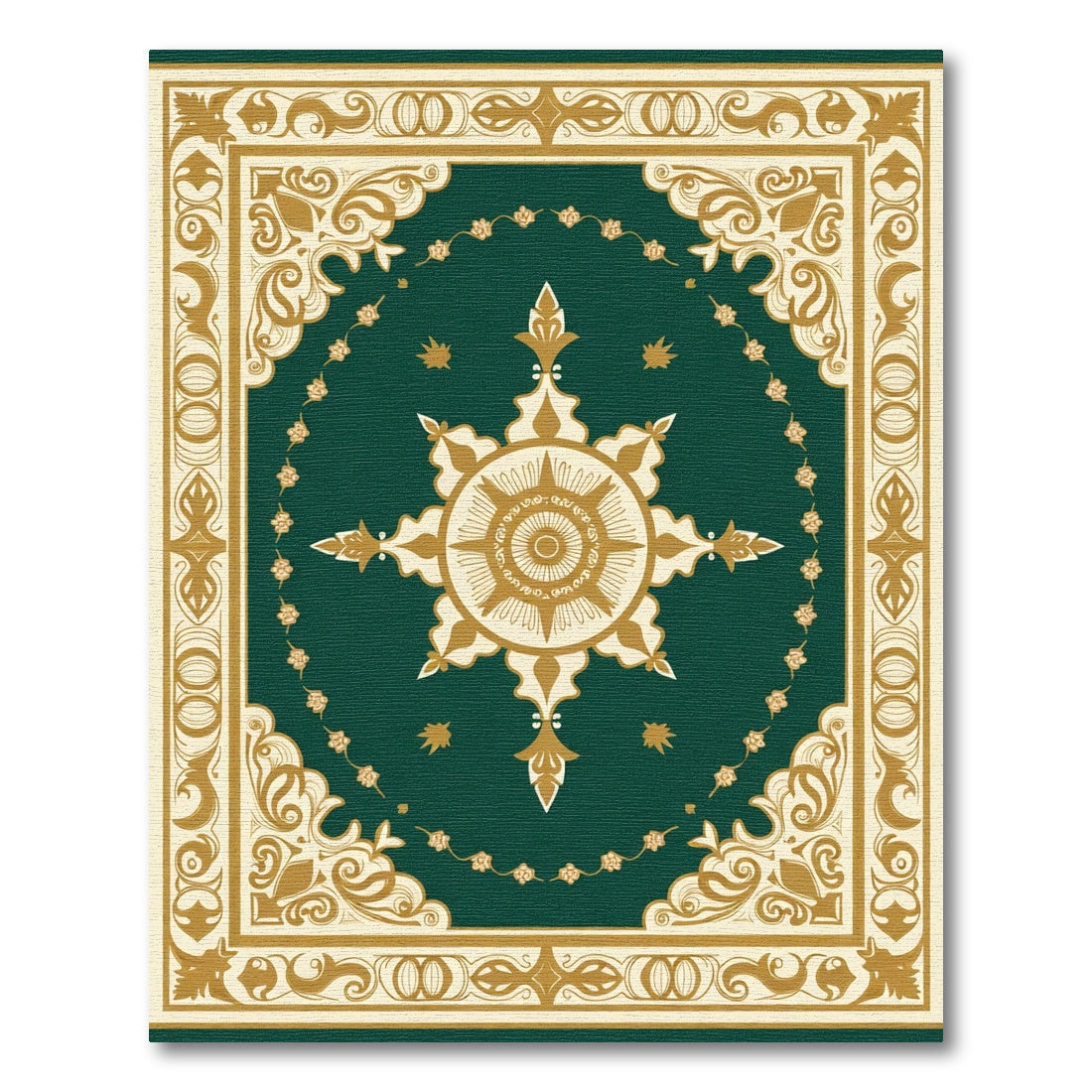 Deep Emerald Golden Medallion Ornamental Rug