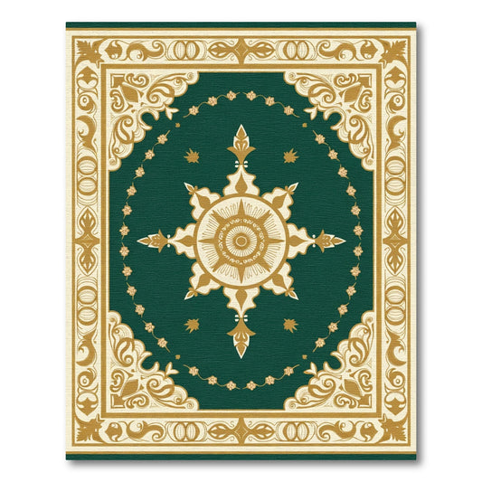 Deep Emerald Golden Medallion Ornamental Rug