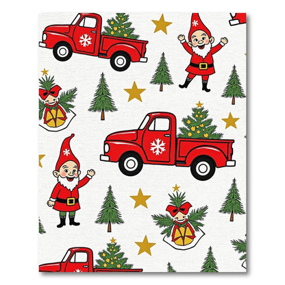 Red Truck Christmas Gnome Stars Rug