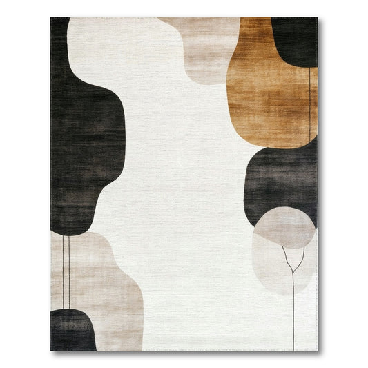 Abstract Organic Shapes Area Rug in Brown Tan