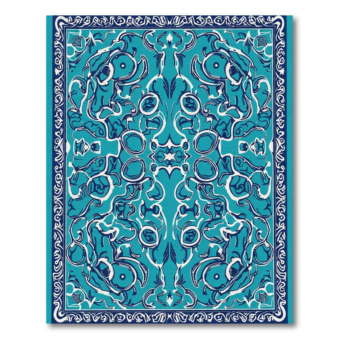 Oceanic Blue Whimsical Swirl Medallion Rug