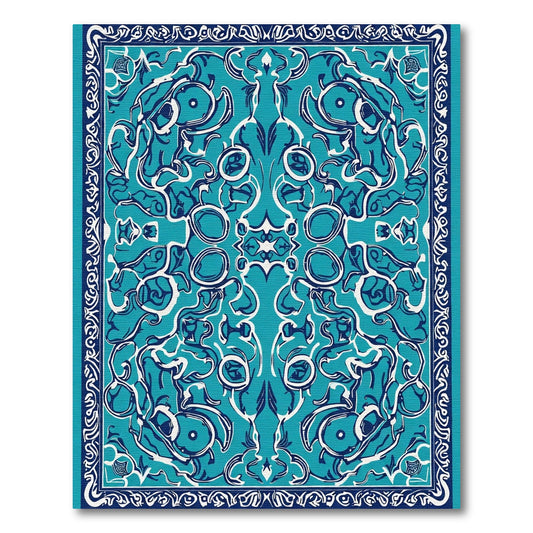 Oceanic Blue Whimsical Swirl Medallion Rug