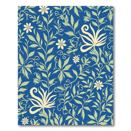 Cobalt Blue Floral Vine Garden Rug