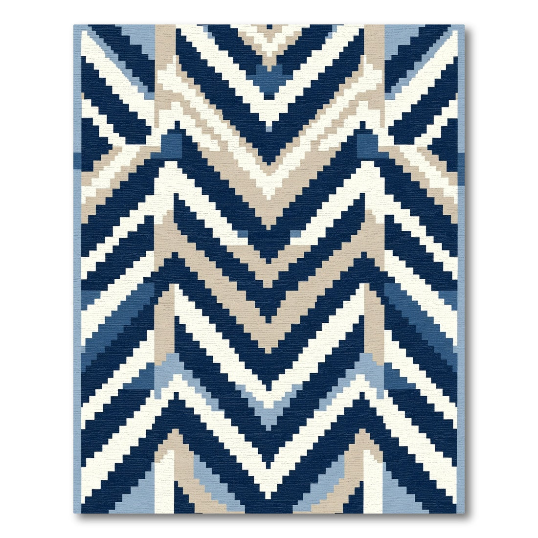 Navy Blue Beige Chevron Geometric Rug