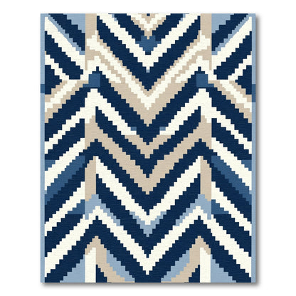 Navy Blue Beige Chevron Geometric Rug