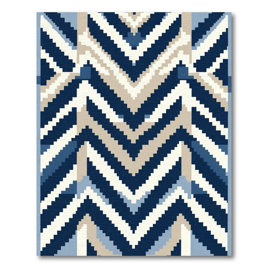 Navy Blue Beige Chevron Geometric Rug