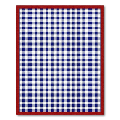 Navy Blue Checkered Rug with Red Border