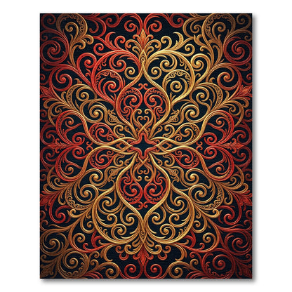 Regal Red Gold Scrollwork Medallion Rug