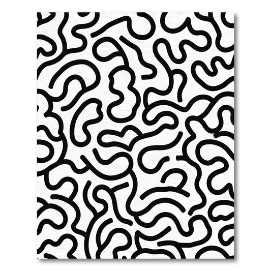 Black White Abstract Organic Lines Rug