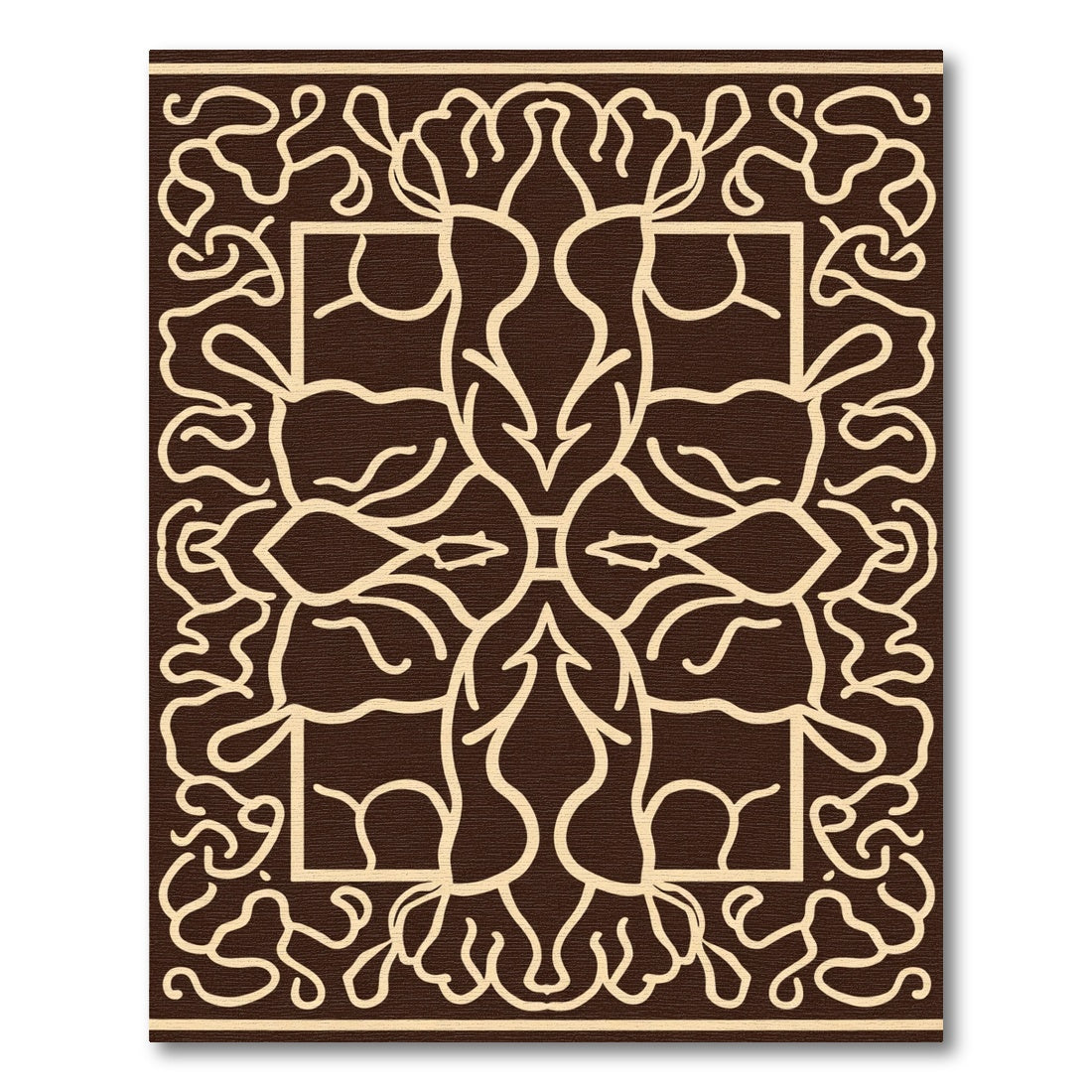 Brown Cream Art Nouveau Swirl Rug