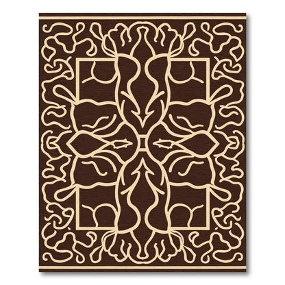Brown Cream Art Nouveau Swirl Rug