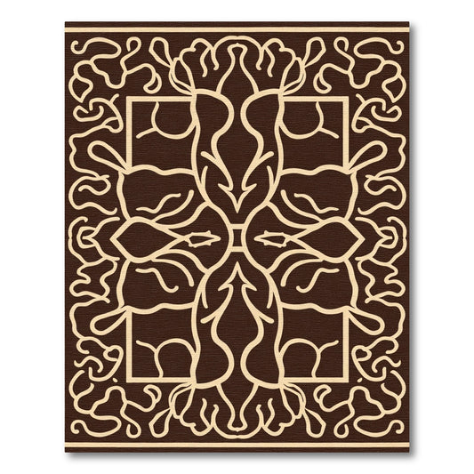 Brown Cream Art Nouveau Swirl Rug