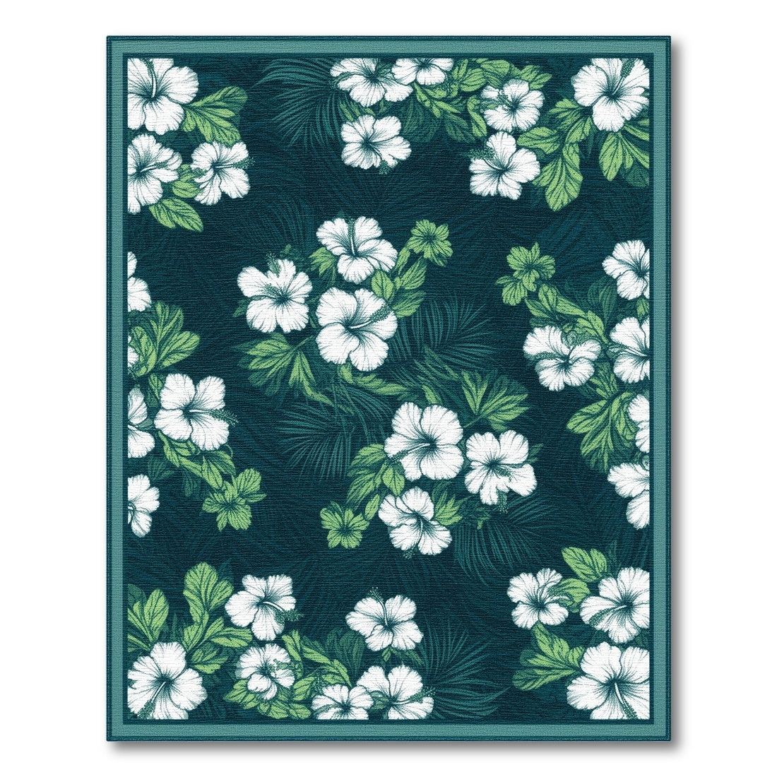 Blue and Teal Hibiscus Floral Area Rug