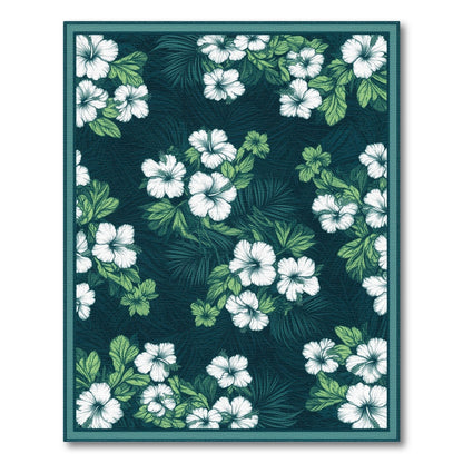 Blue and Teal Hibiscus Floral Area Rug