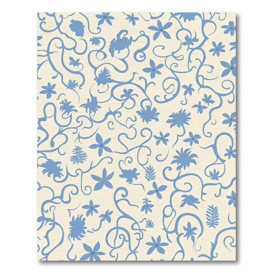 Soft Blue Floral Vine Swirls Rug