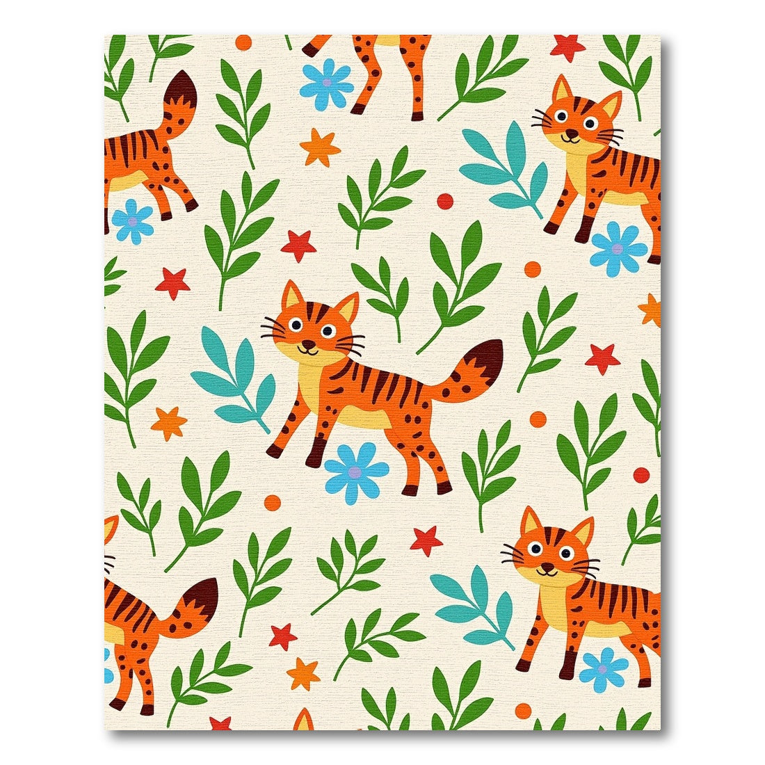 Whimsical Orange Tiger Floral Medley Rug