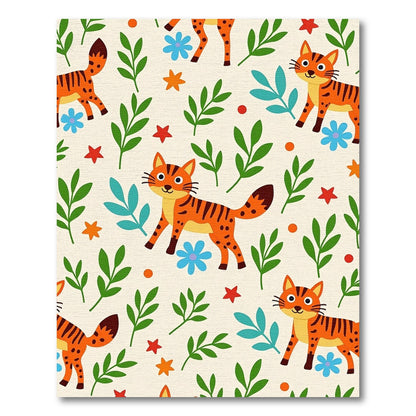 Whimsical Orange Tiger Floral Medley Rug