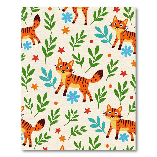 Whimsical Orange Tiger Floral Medley Rug