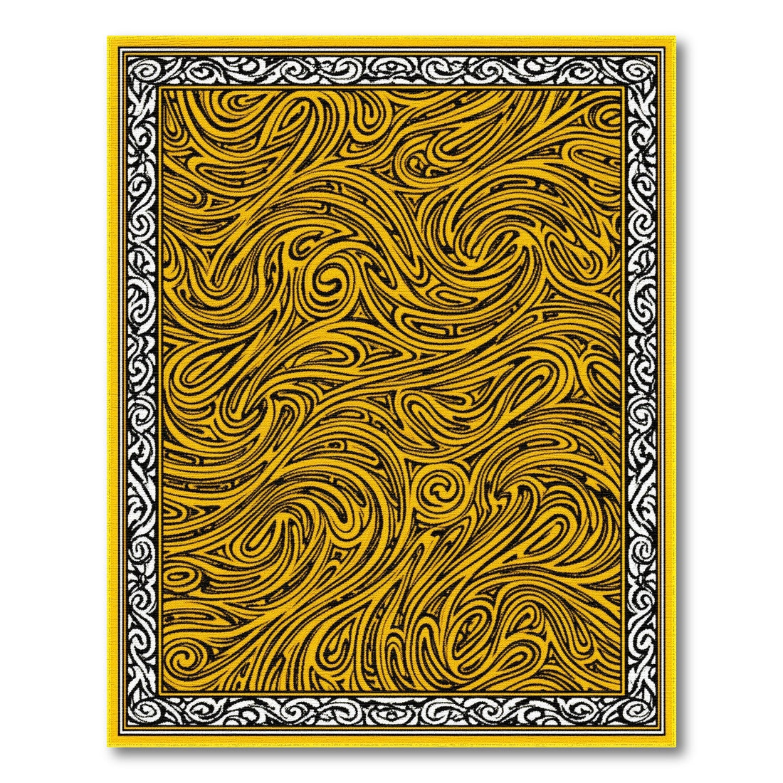Bold Yellow Swirl Abstract Area Rug