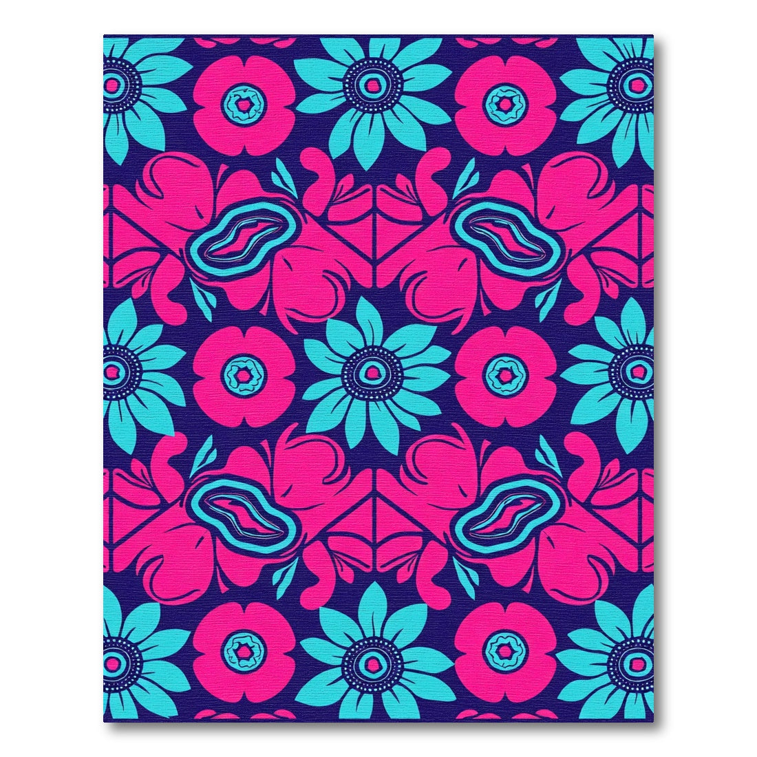 Vibrant Floral Symmetry Midnight Rug