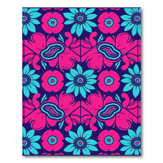 Vibrant Floral Symmetry Midnight Rug