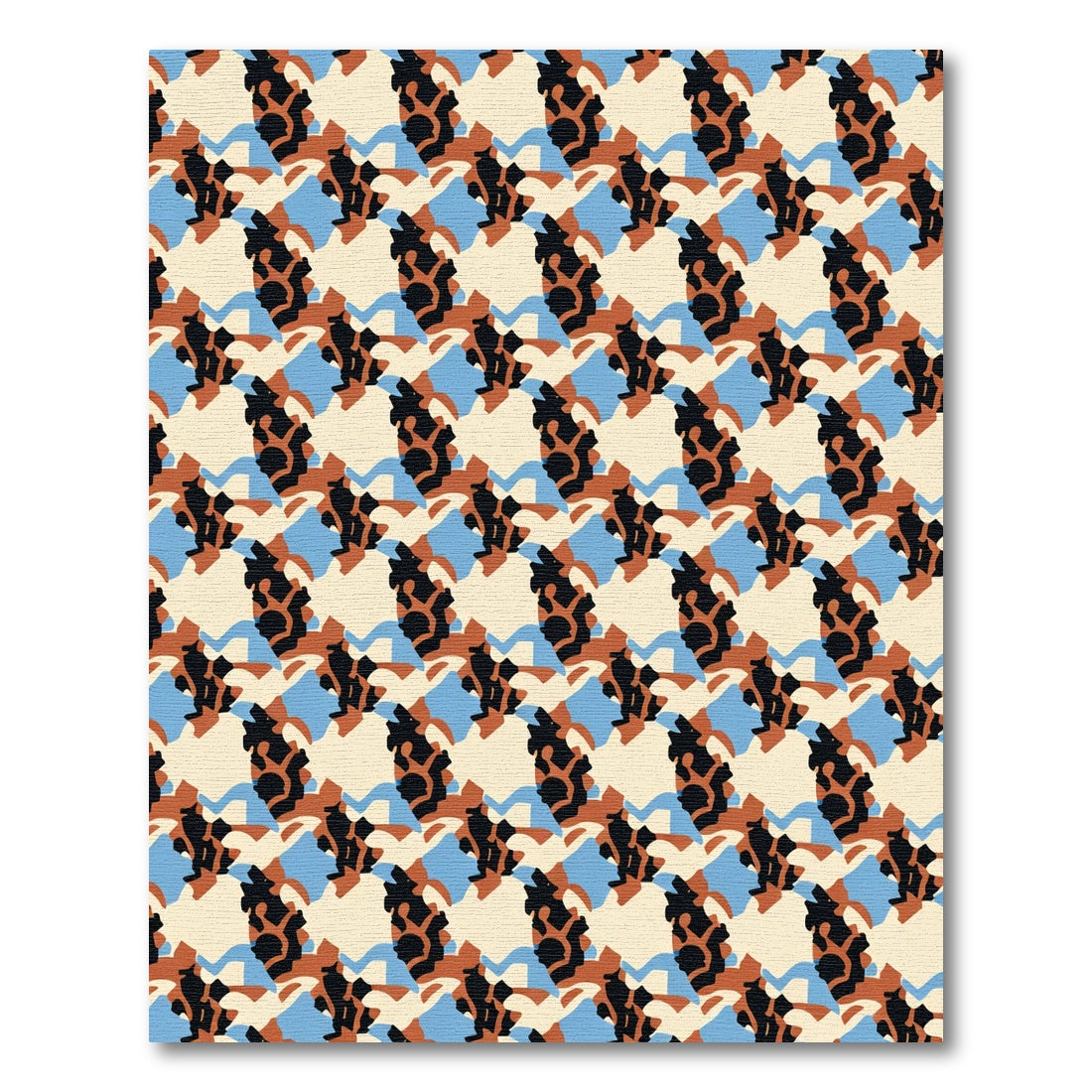 Abstract Terracotta Black Blue Shapes Rug