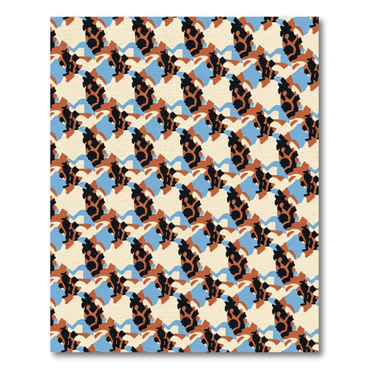 Abstract Terracotta Black Blue Shapes Rug