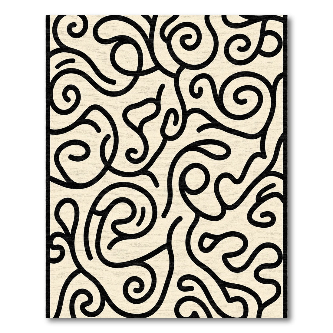 Cream Black Swirling Organic Flow Rug