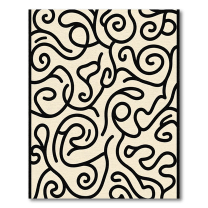 Cream Black Swirling Organic Flow Rug