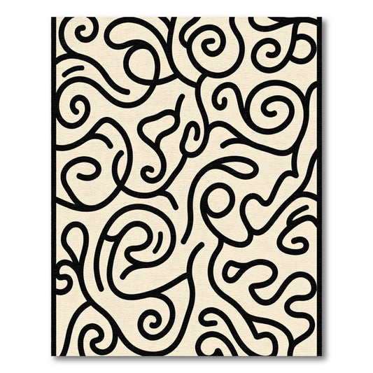 Cream Black Swirling Organic Flow Rug