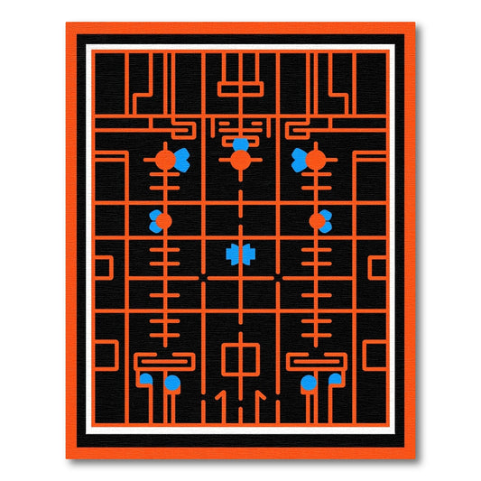Orange Blue Geometric Grid Abstract Rug