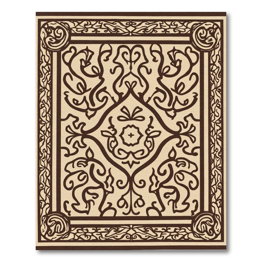 Brown Floral Medallion on Beige Background Rug