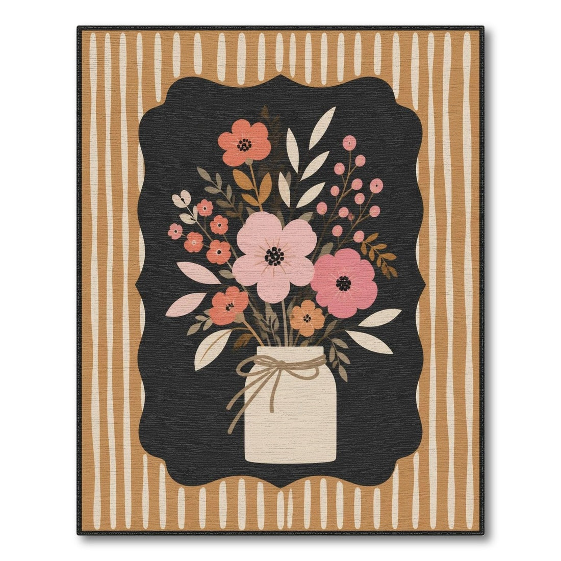 Brown Tan Floral Vase Area Rug