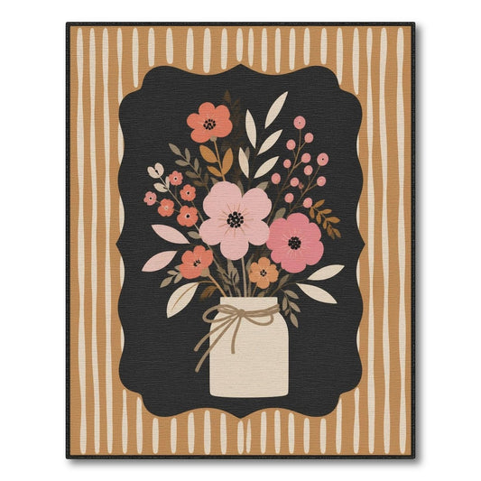 Brown Tan Floral Vase Area Rug