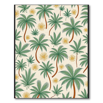 Green Coconut Palms Yellow Sunburst Pattern Rug