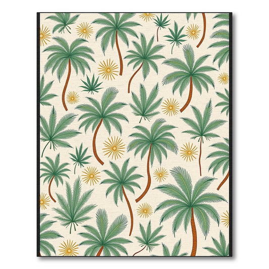 Green Coconut Palms Yellow Sunburst Pattern Rug