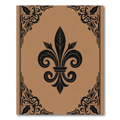 Royal Black Fleur De Lis Tan Frame Rug