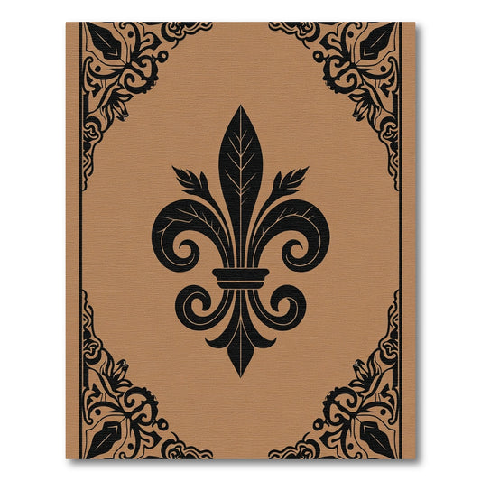 Royal Black Fleur De Lis Tan Frame Rug